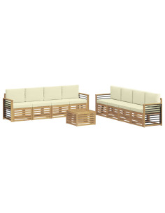 Set divani con cuscino 9 pcs Bianco e Crema Poliestere 2