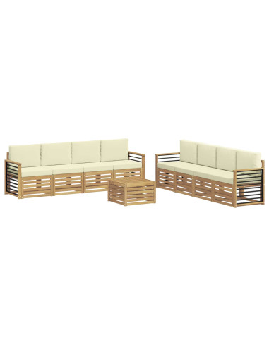 Set divani con cuscino 9 pcs Bianco e Crema Poliestere