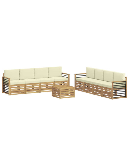 Set divani con cuscino 9 pcs Bianco e Crema Poliestere