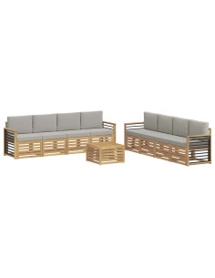 Set divani con cuscino 9 pcs Bianco e Grigio Chiaro Poliestere 2