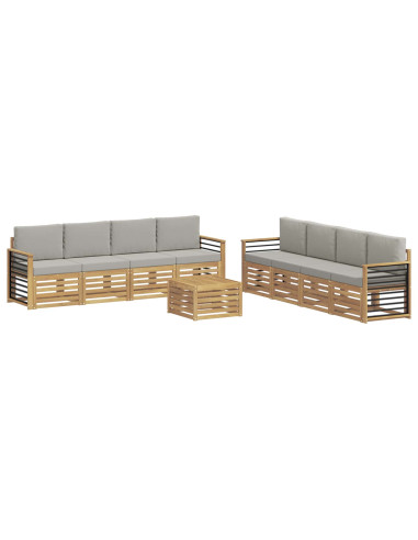 Set divani con cuscino 9 pcs Bianco e Grigio Chiaro Poliestere