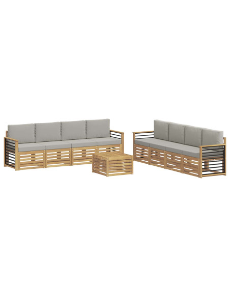 Set divani con cuscino 9 pcs Bianco e Grigio Chiaro Poliestere