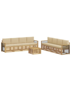 Set divani con cuscino 9 pcs Bianco e Beige Poliestere 2