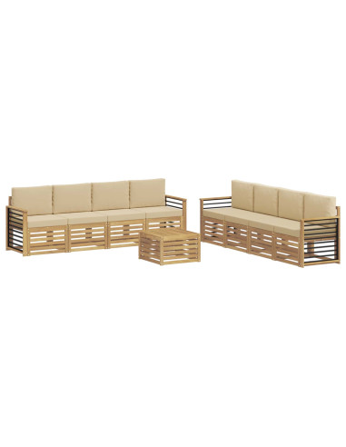 Set divani con cuscino 9 pcs Bianco e Beige Poliestere