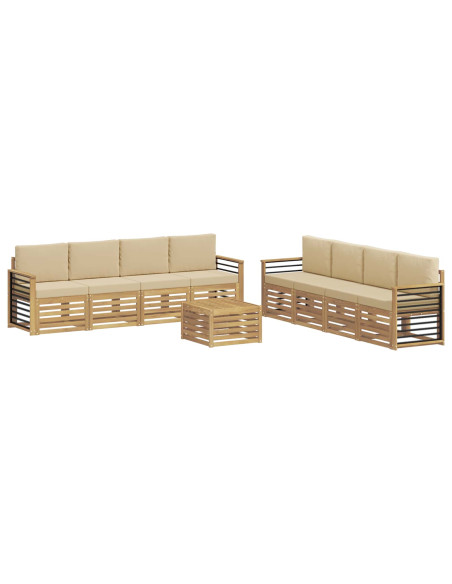 Set divani con cuscino 9 pcs Bianco e Beige Poliestere