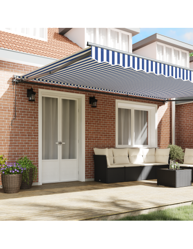 Tenda Retrattile Blu e Bianco 500 × 300 cm Poliestere e Metallo