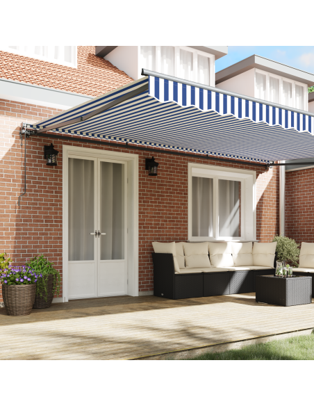 Tenda Retrattile Blu e Bianco 500 × 300 cm Poliestere e Metallo