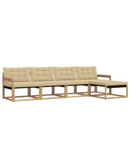Set di divani da esterno con cuscino 5 pcs Bianco e Beige