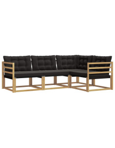 Set di divani da esterno con cuscino 4 pcs Bianco e Nero 2