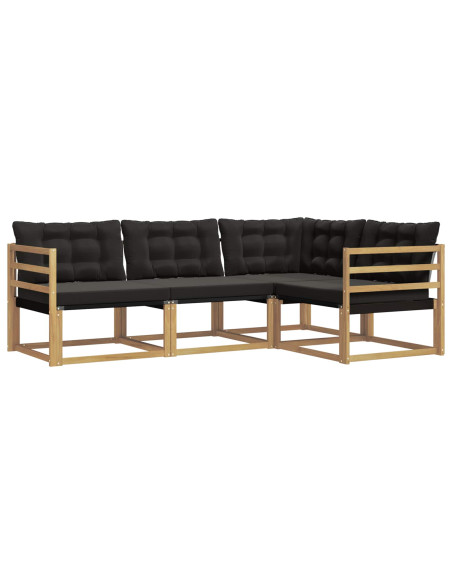 Set di divani da esterno con cuscino 4 pcs Bianco e Nero