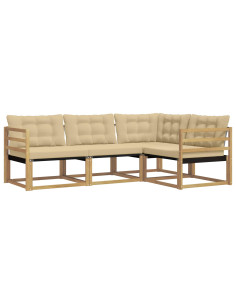 Set di divani da esterno con cuscino 4 pcs Bianco e Beige 2