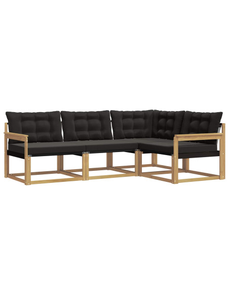 Set di divani da esterno con cuscino 4 pcs Bianco e Nero
