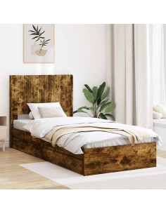 Struttura del letto con stoccaggio e testata Rovere Fumo