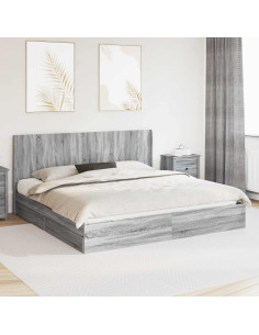 Struttura del letto con stoccaggio e testata Grigio Sonoma