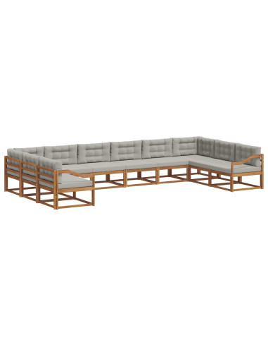 Set di divani da esterno 10 pcs Grigio Naturale e Chiaro