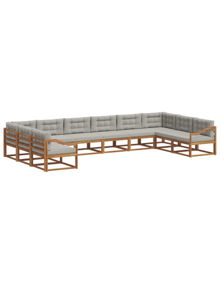 Set di divani da esterno 10 pcs Grigio Naturale e Chiaro
