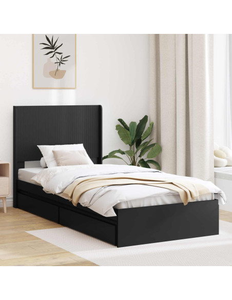 Struttura del letto con stoccaggio e testata Nero 90 x 190 cm