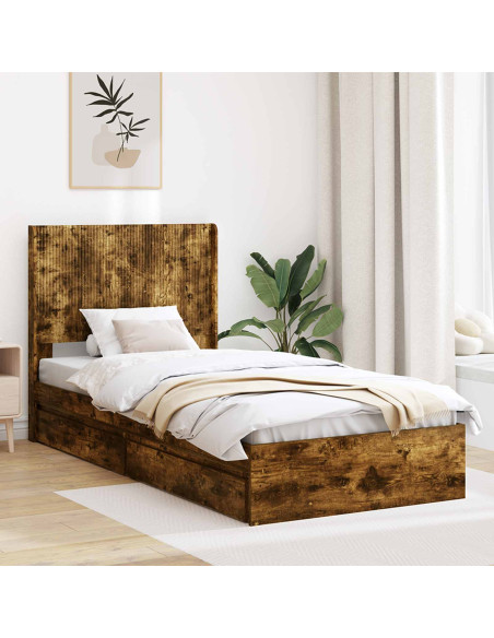 Struttura del letto con stoccaggio e testata Rovere Fumo