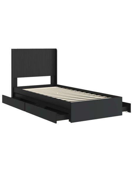 Struttura del letto con stoccaggio e testata Nero 90 x 190 cm