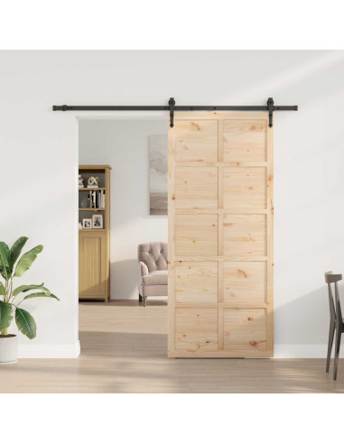 Porta scorrevole Naturale 80 x 208 cm Legno Massello di Pino