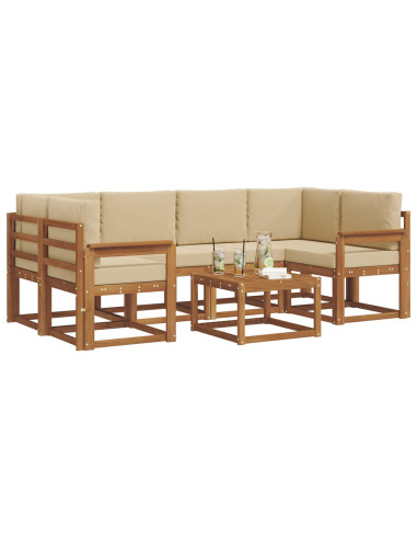 Set di divani da esterno con cuscino 7 pcs Naturale e Beige