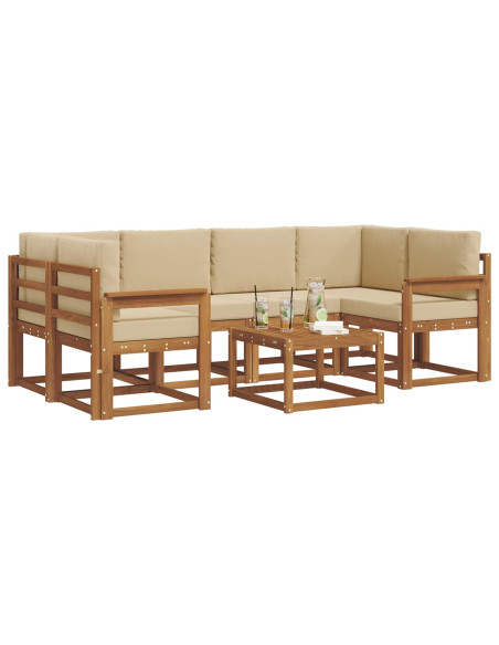 Set di divani da esterno con cuscino 7 pcs Naturale e Beige