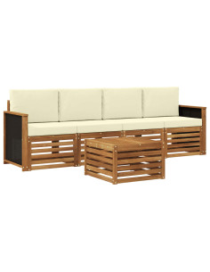 Set di divani da esterno con cuscino 5 pcs Naturale e Crema