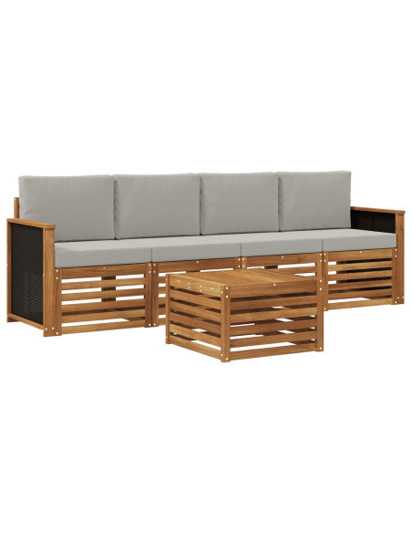 Set di divani da esterno 5 pcs Naturale e Grigio Chiaro
