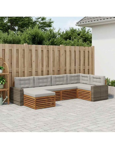 Set di divani da esterno 6 pcs Naturale e Grigio Chiaro