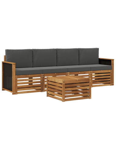 Set di divani da esterno con cuscino 5 pcs Naturale e Antracite