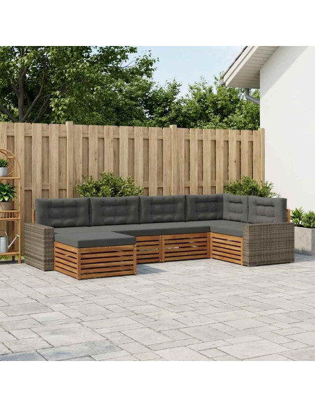Set di divani da esterno con cuscino 6 pcs Naturale e Antracite