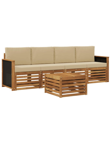 Set di divani da esterno con cuscino 5 pcs Naturale e Beige