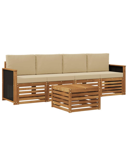 Set di divani da esterno con cuscino 5 pcs Naturale e Beige
