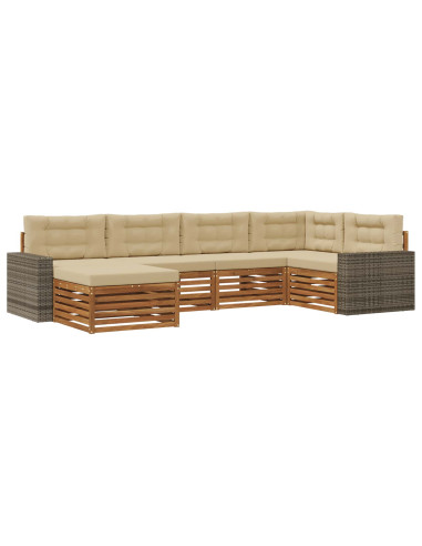 Set di divani da esterno con cuscino 6 pcs Naturale e Beige