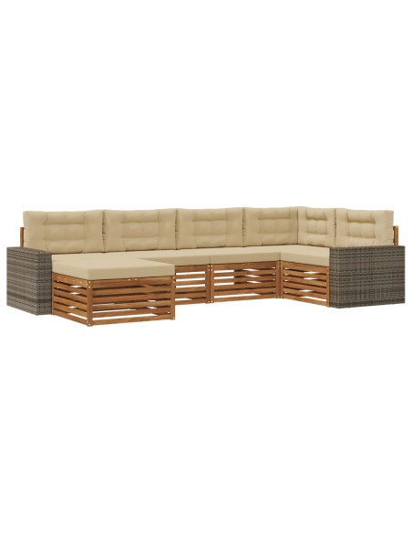 Set di divani da esterno con cuscino 6 pcs Naturale e Beige