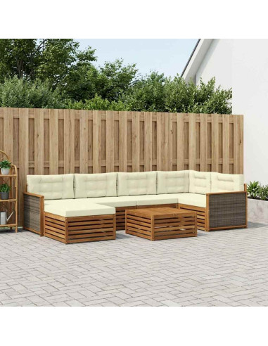 Set di divani da esterno con cuscino 7 pcs Naturale e Crema