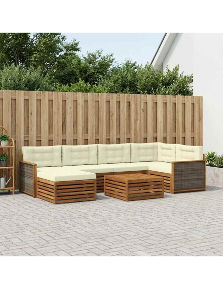 Set di divani da esterno con cuscino 7 pcs Naturale e Crema