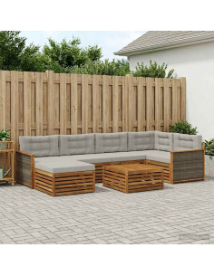 Set di divani da esterno 7 pcs Naturale e Grigio Chiaro