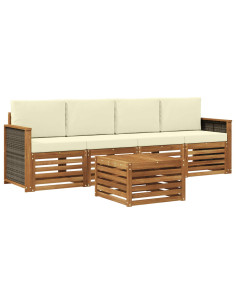 Set di divani da esterno con cuscino 5 pcs Naturale e Crema
