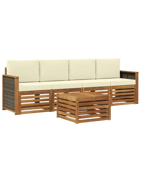 Set di divani da esterno con cuscino 5 pcs Naturale e Crema