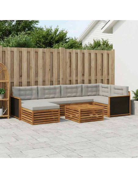 Set di divani da esterno 7 pcs Naturale e Grigio Chiaro