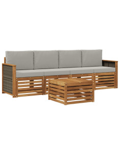 Set di divani da esterno 5 pcs Naturale e Grigio Chiaro