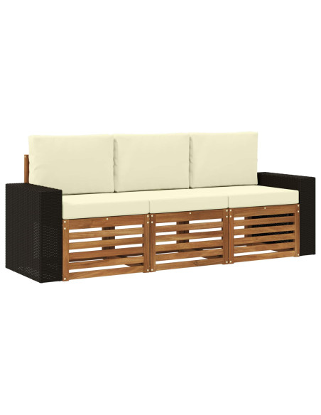 Set divani con cuscino 3 pcs Legno di Acacia Massello