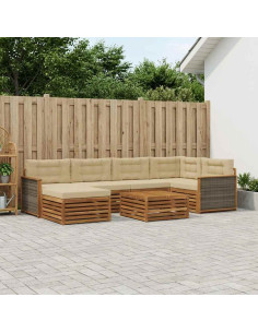 Set di divani da esterno con cuscino 7 pcs Naturale e Beige