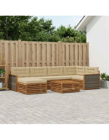 Set di divani da esterno con cuscino 7 pcs Naturale e Beige