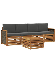 Set di divani da esterno con cuscino 5 pcs Naturale e Antracite