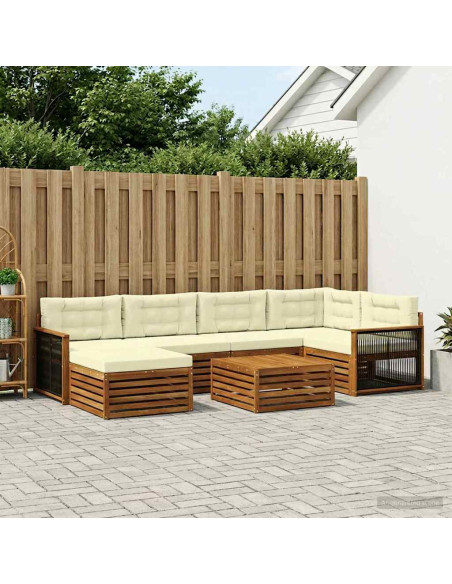 Set di divani da esterno con cuscino 7 pcs Naturale e Crema