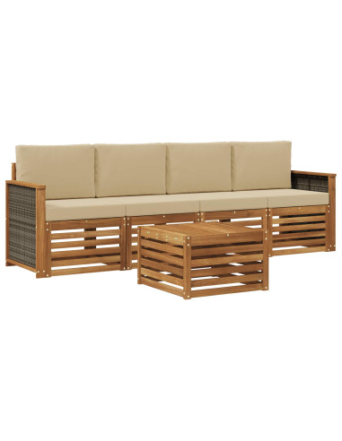 Set di divani da esterno con cuscino 5 pcs Naturale e Beige