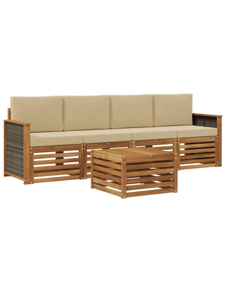 Set di divani da esterno con cuscino 5 pcs Naturale e Beige