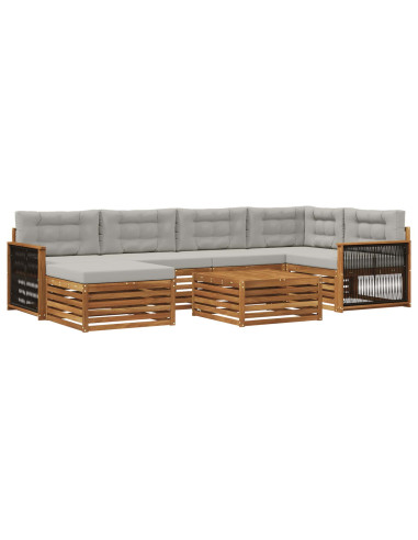 Set di divani da esterno 7 pcs Naturale e Grigio Chiaro